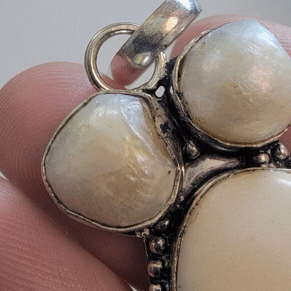 Necklace Pendants Dendritic Opal and Pearl Handmade Jewelry in Sterling Silver - Picture 8 of 10